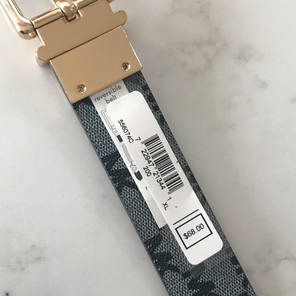 Michael Kors Genuine Leather Belt Reversible XL Gold Buckle with Tan Black/Grey - Picture 2 of 3